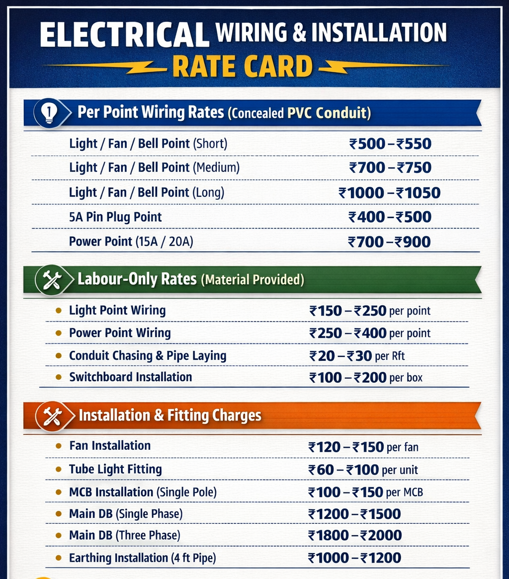 Electrical Wiring & Installation Rate Card - Tier 3 Cities
